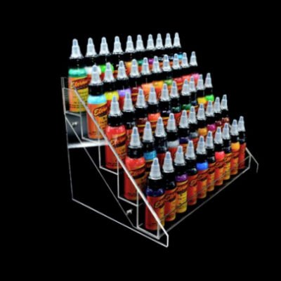 ink-display-clear-plastic-50-ink-bottle-shelf-swedish-tattoo-supply-spicycollective-spicytattoosupplies.se