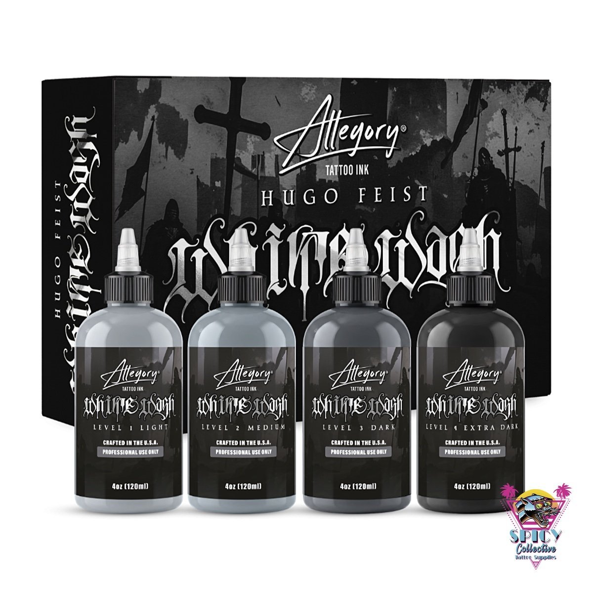 Allegory Hugo Feist Whitewash Set Drawing Ink 4 × 120 ml – Künstlerfarbe, nicht zum Tätowieren