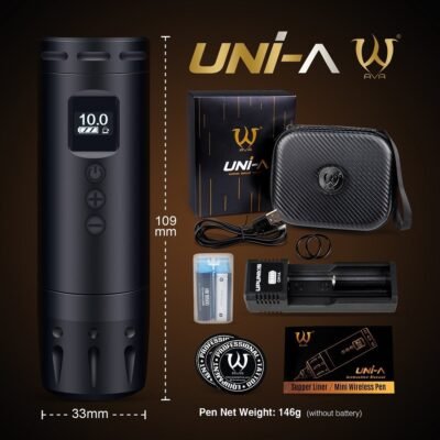 AVA UNI-A kabellose Pen-Maschine Schwarz, 109 mm, mit Tasche, Ladegerät und Akku