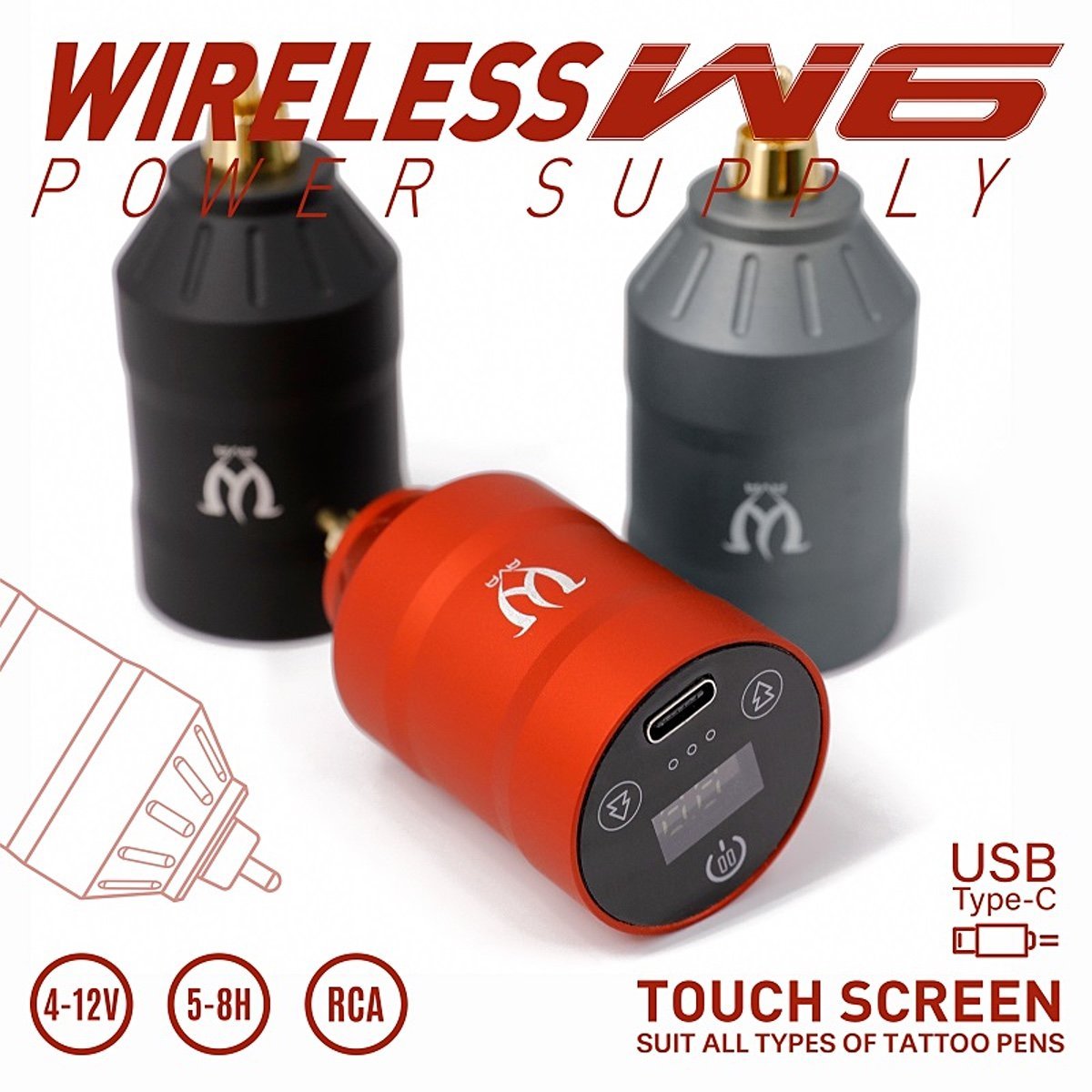 AVA W6 kabelloses Netzteil RCA in Rot und Schwarz