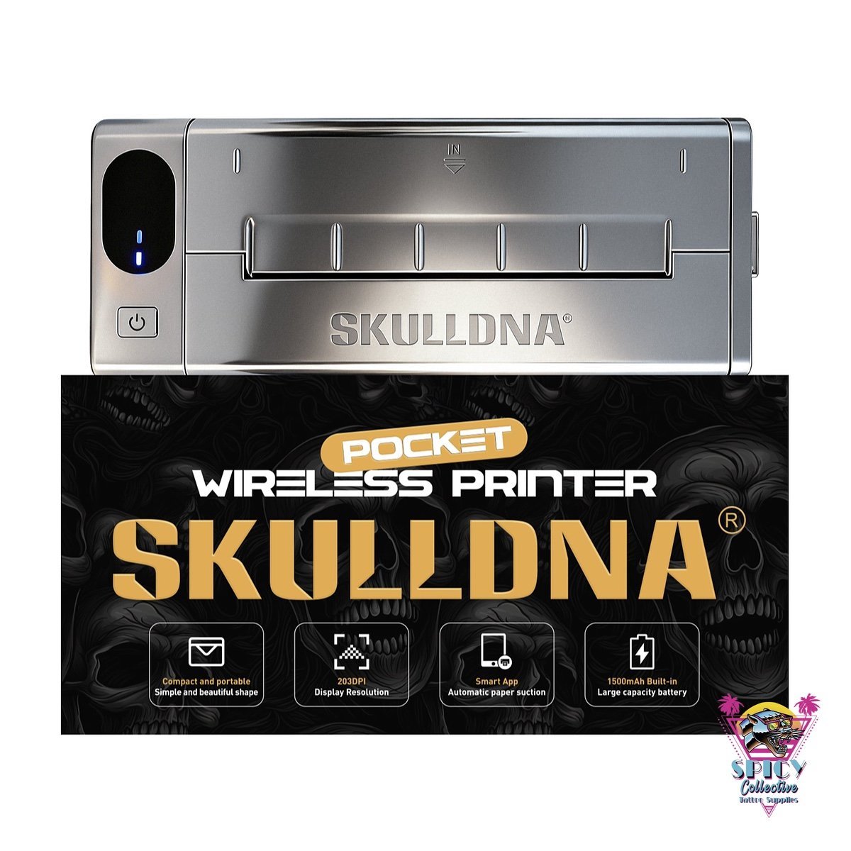 SKULLDNA Mini kabelloser Schablonendrucker Silber mit Verpackung