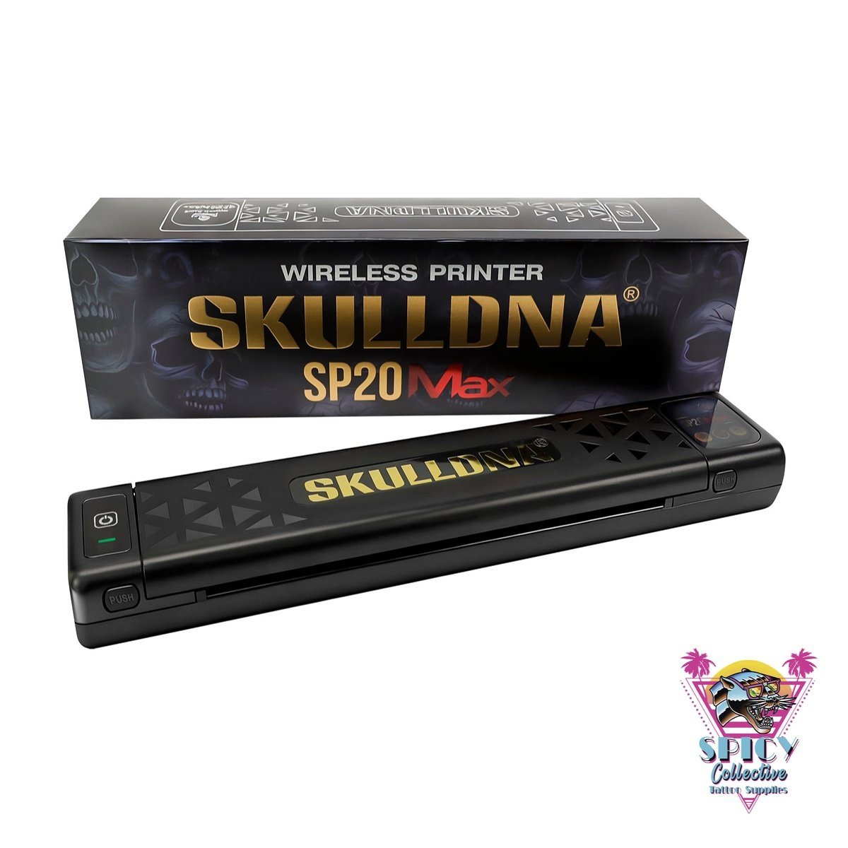 SKULLDNA SP20 MAX kabelloser Schablonendrucker Schwarz mit Verpackung